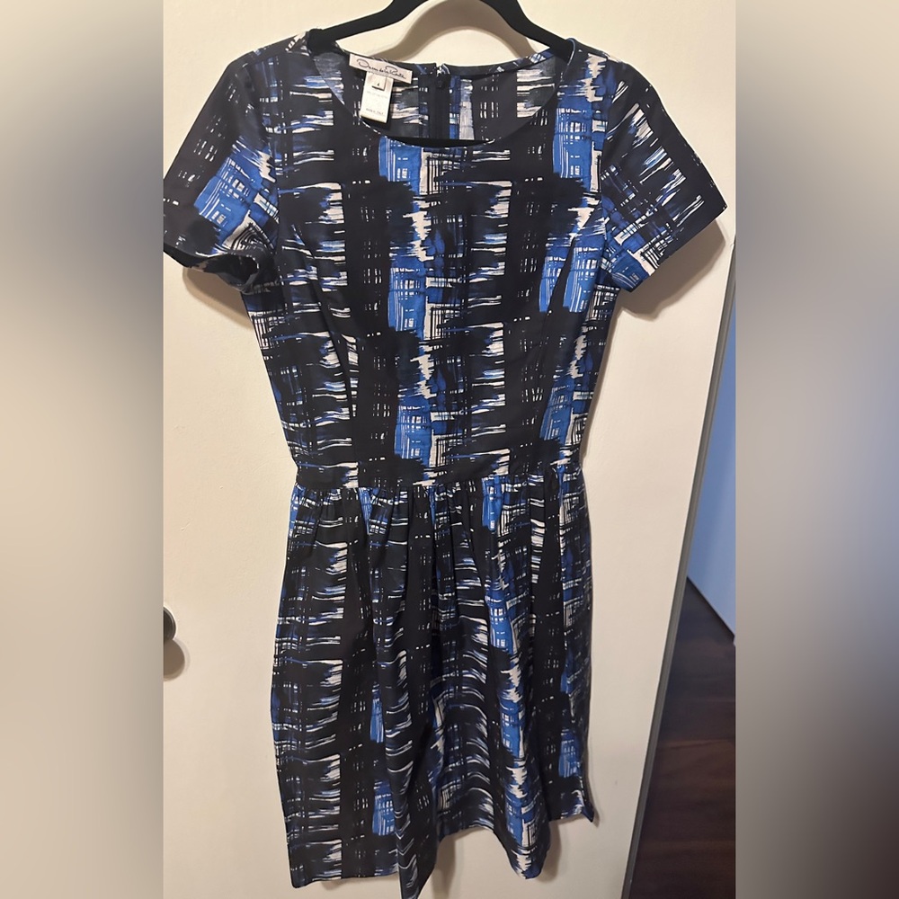Oscar de la Renta Blue Brushstroke Cotton Dress
